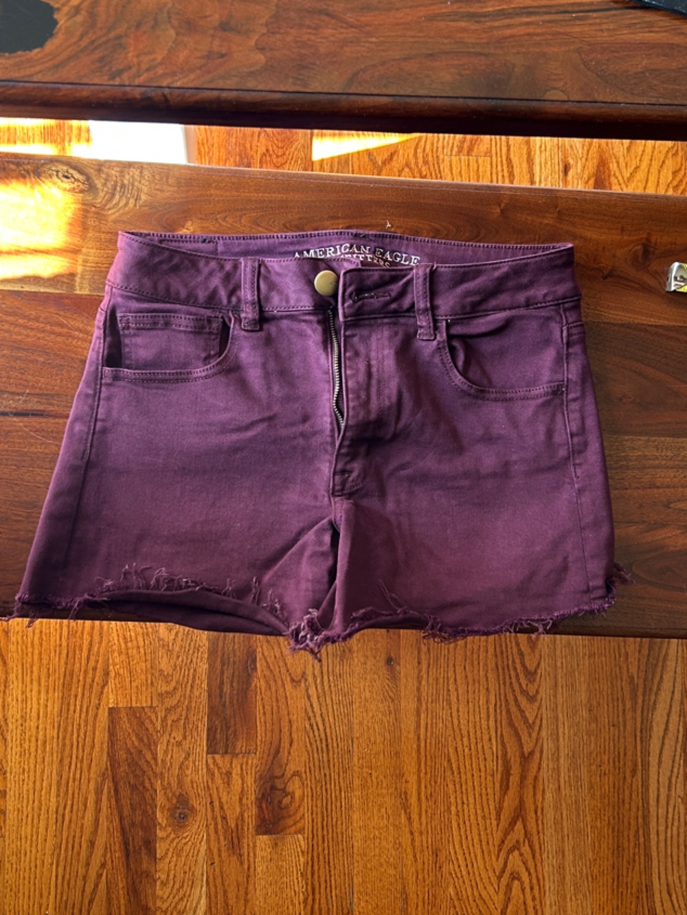 American Eagle Outfitters Women's Burgundy Denim Cutoff Shorts